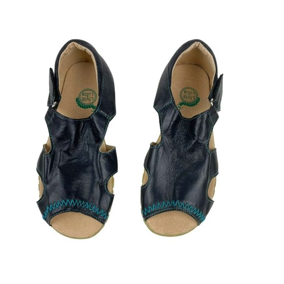 Livie And Luca Black Leather Sandals Sz 13 Comfort boys girls hook and loop - Picture 2 of 7